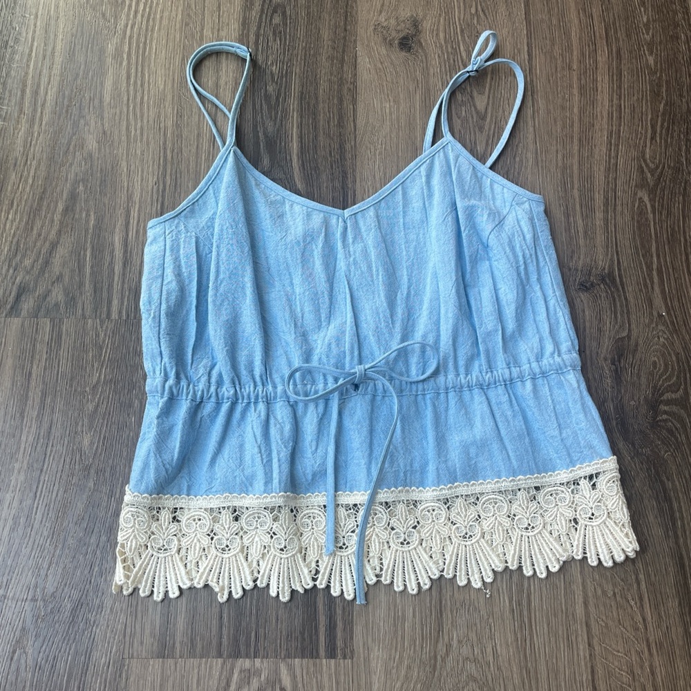 For Love And Lemons Blue Smocked Tie Front Camisole